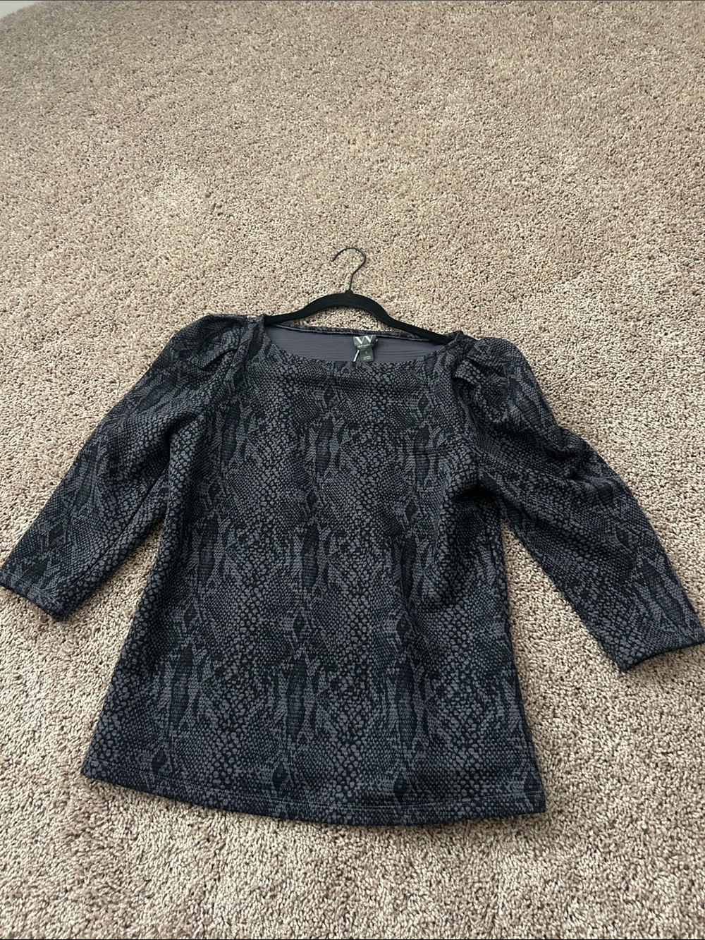 Worthington Black Snake-Print Puff-Sleeve Top